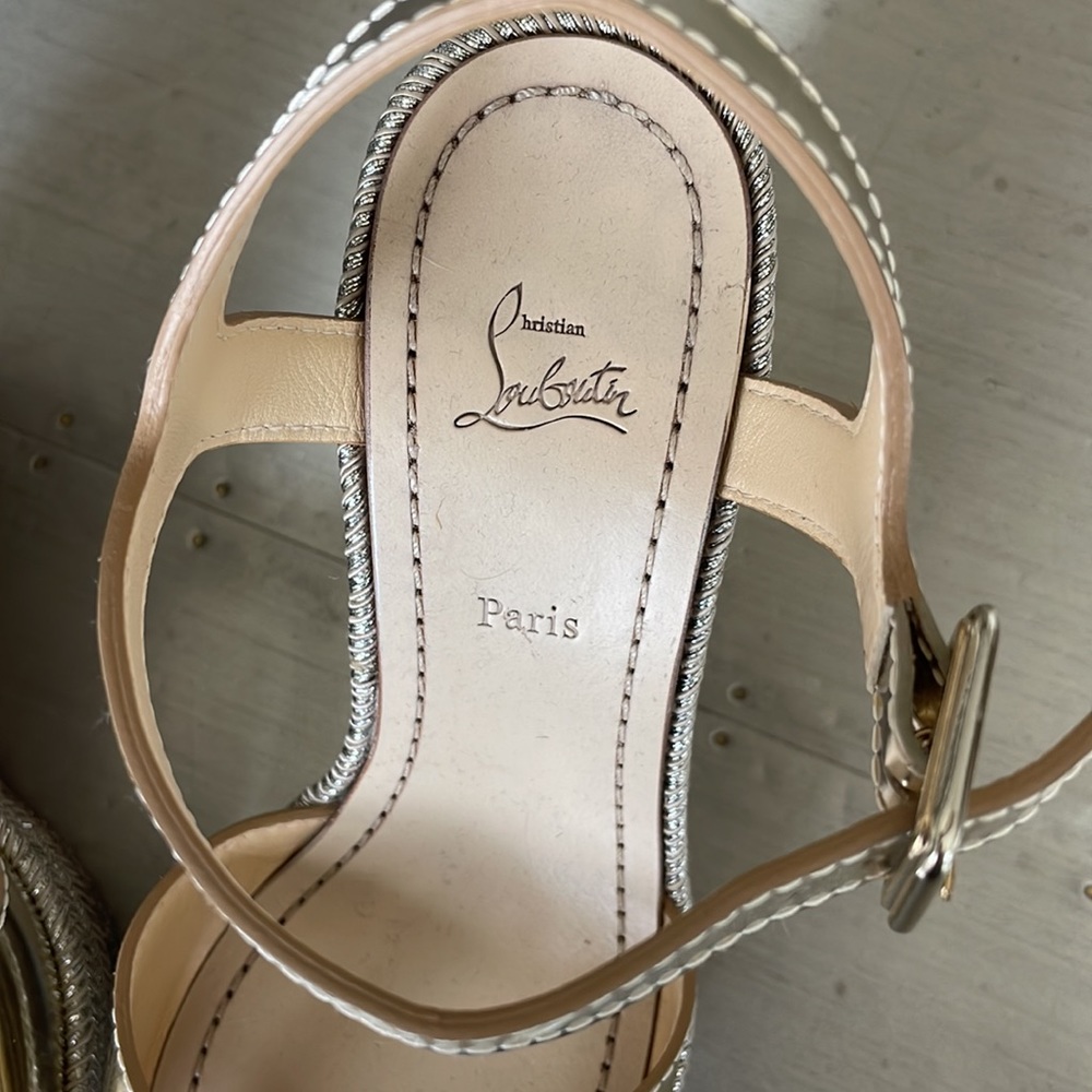 Christian louboutin almeria platine sandal espadrille glitter wedge sz 39 - Picture 4 of 10